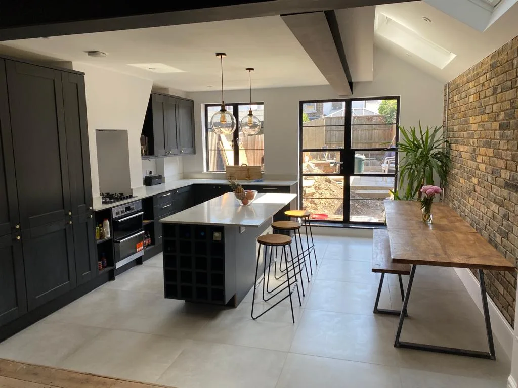 Crittall internal screen · open-plan kitchen