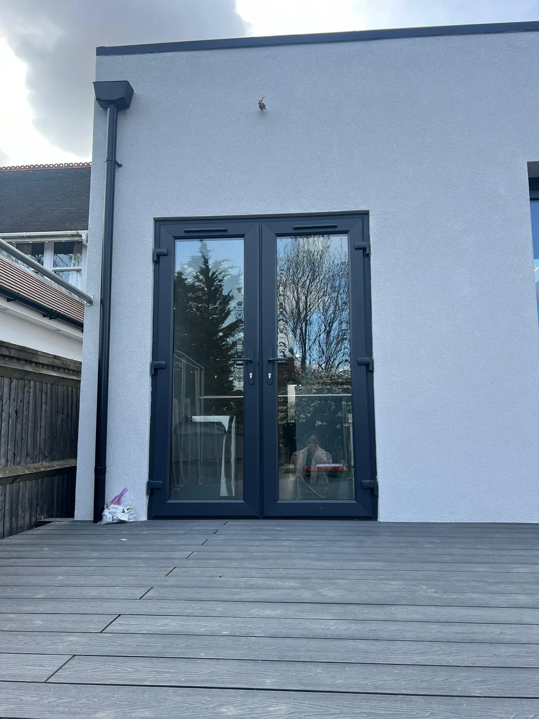 Navy French doors · rendered elevation